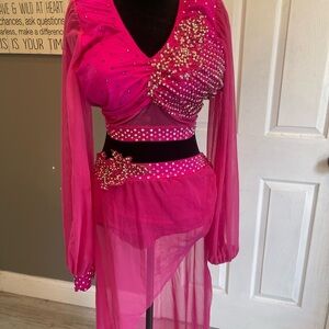 Pink custom gemstone 2pc dance costume